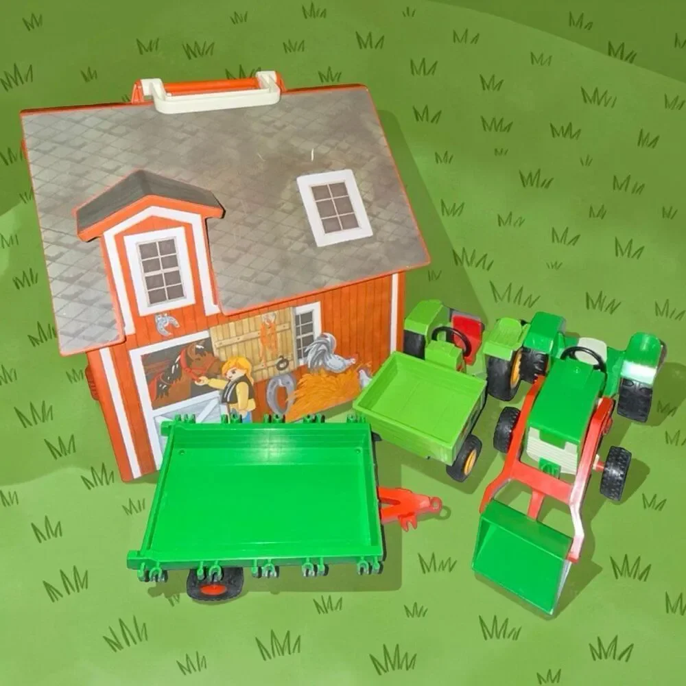 Vintage Playmobil Take Along Farm ‘77 Tractor & Trailer People  Kids & Animals